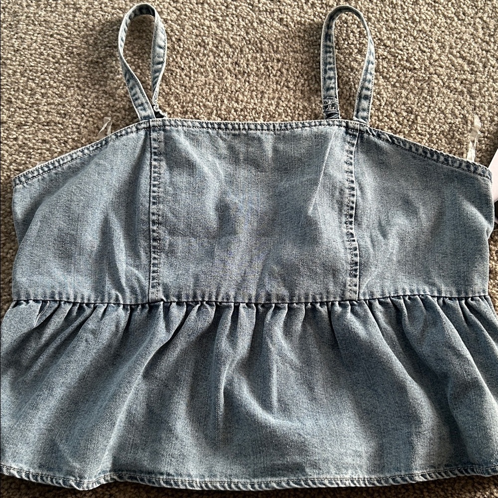 Celebrity Pink Denim Blue Peplum Top - Picture 2 of 8